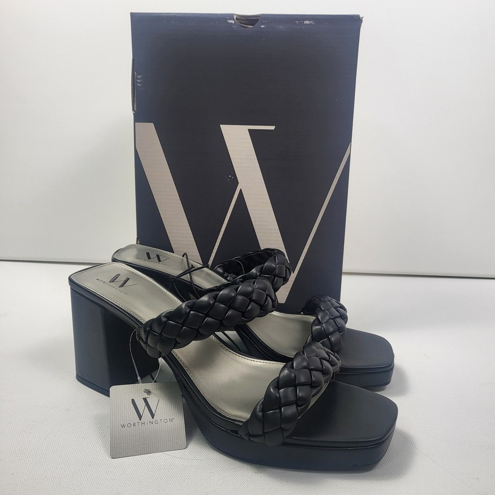 Worthington Lenning Strappy Sandals Shoes Women's 11 Block Heels Braided Sandals